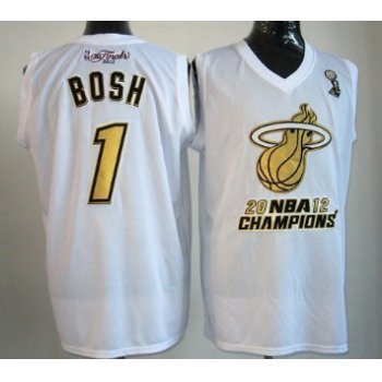 Miami Heat #1 Chris Bosh 2012 NBA Finals Champions White With Gold Jersey