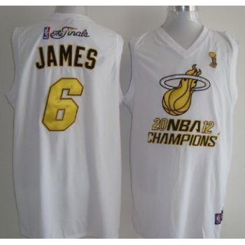 Miami Heat #6 LeBron James 2012 NBA Finals Champions White With Gold Jersey