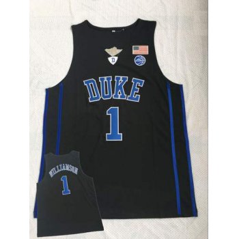 Duke Blue Devils 1 Zion Williamson Black College Basketball Jersey