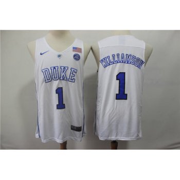 Duke Blue Devils 1 Zion Williamson White College Basketball Jersey