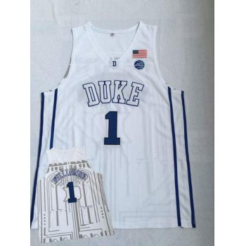 Duke Blue Devils 1 Zion Williamson White College Basketball Jersey