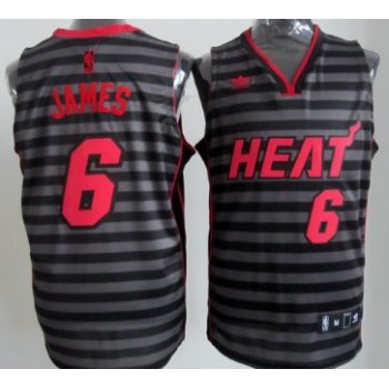 Miami Heat #6 LeBron James Gray With Black Pinstripe Jersey
