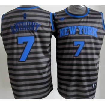 New York Knicks #7 Carmelo Anthony Gray With Black Pinstripe Jersey