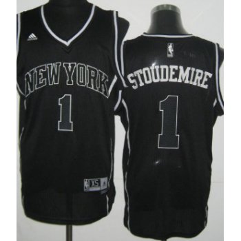 New York Knicks #1 Amare Stoudemire Revolution 30 Swingman All Black With White Jersey