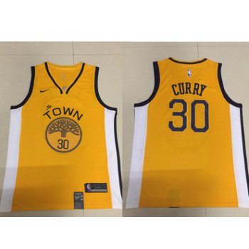 Men's Golden State Warriors #30 Stephen Curry Nike Yellow 2018/19 Swingman Earned Edition Jersey