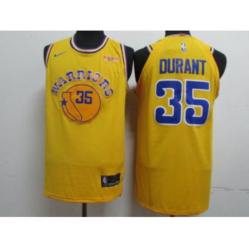 Nike Golden State Warriors #35 Kevin Durant Yellow Throwback Authentic Jersey