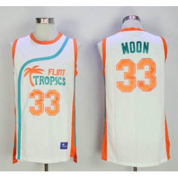 Flint Tropics 33 Jackie Moon White Semi Pro Movie Stitched Basketball Jersey