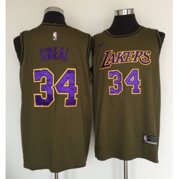 Los Angeles Lakers #34 Shaquille O'Neal Olive Nike Swingman Jersey