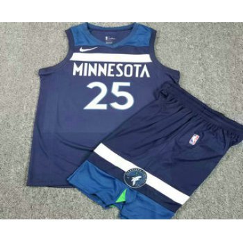 Men's Minnesota Timberwolves #25 Derrick Rose New Navy Blue 2017-2018 Nike Swingman Stitched NBA Jersey With Shorts