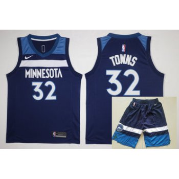 Men's Minnesota Timberwolves #32 Karl-Anthony Towns New Navy Blue 2017-2018 Nike Swingman Stitched NBA Jersey With Shorts