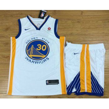 Men's Golden State Warriors #30 Stephen Curry White 2017-2018 Nike Swingman Rakuten Stitched NBA Jersey With Shorts