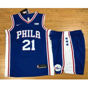 Men's Philadelphia 76ers #21 Joel Embiid Royal Blue 2017-2018 Nike Swingman Stubhub Stitched NBA Jersey With Shorts