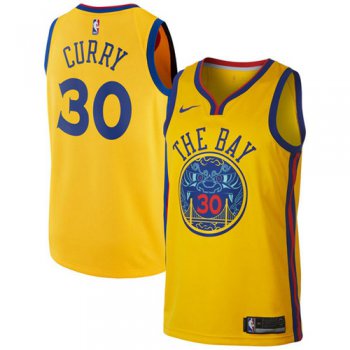 Nike Golden State Warriors #30 Stephen Curry Gold NBA Swingman City Edition Jersey