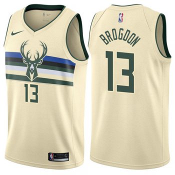 Nike Milwaukee Bucks #13 Malcolm Brogdon Cream NBA Swingman City Edition Jersey