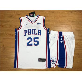 Nike Philadelphia 76ers #25 Ben Simmons White Swingman Jersey(With Shorts)