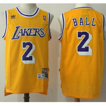 Los Angeles Lakers #2 Lonzo Ball Yellow Throwback Stitched NBA Jersey