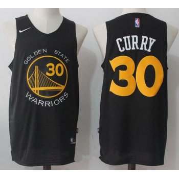 Men's Golden State Warriors #30 Stephen Curry Black with Yellow 2017-2018 Nike Swingman Stitched NBA Jersey