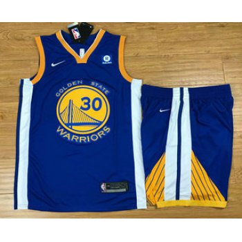 Men's Golden State Warriors #30 Stephen Curry Blue 2017-2018 Nike Swingman Rakuten Stitched NBA Jersey With Shorts
