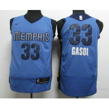 Men's Memphis Grizzlies #33 Marc Gasol New Light Blue 2017-2018 Nike Authentic Stitched NBA Jersey