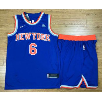 Men's New York Knicks #6 Kristaps Porzingis New Blue 2017-2018 Nike Swingman Squarespace Stitched NBA Jersey With Shorts
