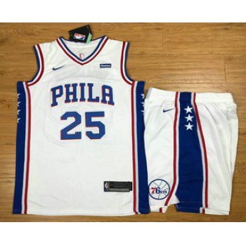 Men's Philadelphia 76ers #25 Ben Simmons White 2017-2018 Nike Swingman Stubhub Stitched NBA Jersey With Shorts