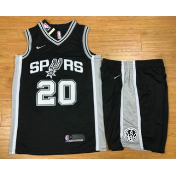 Men's San Antonio Spurs #20 Manu Ginobili Black 2017-2018 Nike Swingman Stitched NBA Jersey With Shorts