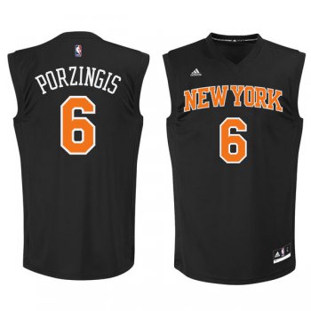 New York Knicks #6 Kristaps Porzingis Black Fashion Replica Jersey