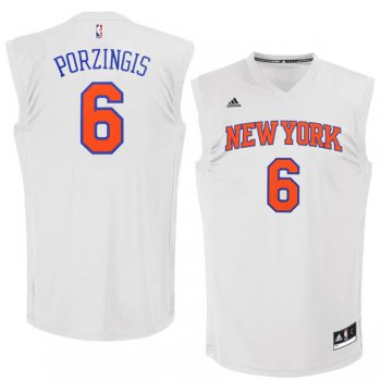 New York Knicks #6 Kristaps Porzingis White Chase Fashion Replica Jersey
