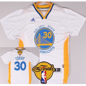 Men's Golden State Warriors #30 Stephen Curry White Short-Sleeved 2017 The NBA Finals Patch Jersey