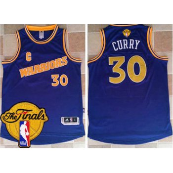 Men's Warriors #30 Stephen Curry Blue New Throwback 2017 The Finals Patch Stitched NBA Jersey