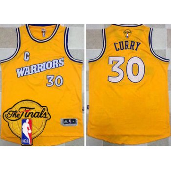 Men's Warriors #30 Stephen Curry Gold New Throwback 2017 The Finals Patch Stitched NBA Jersey