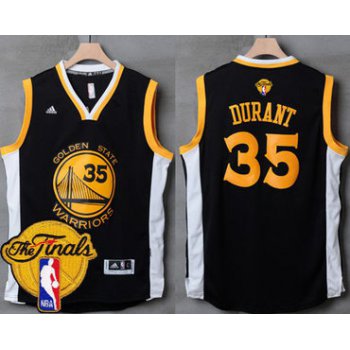 Men's Warriors #35 Kevin Durant Black White 2017 The Finals Patch Stitched NBA Jersey