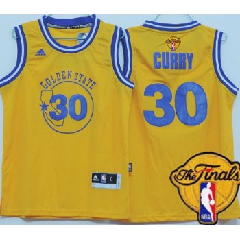 Youth Golden State Warriors #30 Stephen Curry Yellow Hardwood Swingman 2017 The NBA Finals Patch Jersey