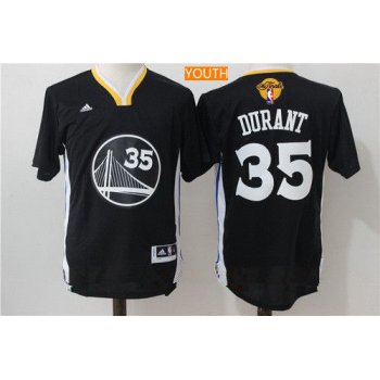 Youth Golden State Warriors #35 Kevin Durant Black Short-Sleeved Revolution 30 Swingman 2017 The NBA Finals Patch Jersey