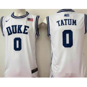 Men's Duke Blue Devils #0 Jayson Tatum White Round Collar College Basketball Stitched Nike Swingman Jersey