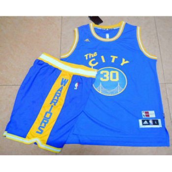 Warriors #30 Stephen Curry Blue Throwback The City A Set Stitched NBA Jersey