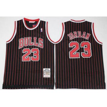 Chicago Bulls #23 Michael Jordan 1997-98 Black Pinstripe Hardwood Classics Soul Swingman Throwback Jersey