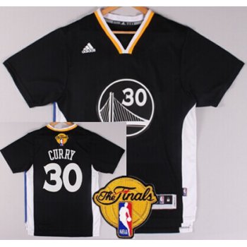 Men's Golden State Warriors #30 Stephen Curry Black Short-Sleeved 2016 The NBA Finals Patch Jersey