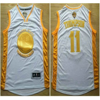 Golden State Warriors #11 Klay Thompson 2015 NBA Final Game Gold Name White Jersey
