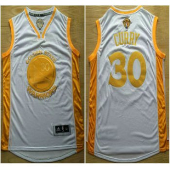 Golden State Warriors #30 Stephen Curry 2015 NBA Final Game Gold Name White Jersey