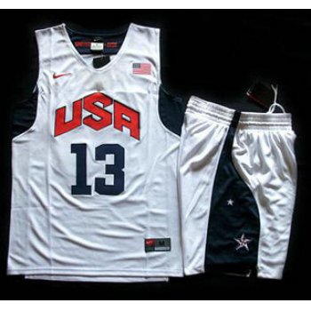 2012 Olympic USA Team #13 Chris Paul White Basketball Jerseys & Shorts Suit