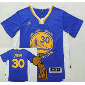 Golden State Warriors #30 Stephen Curry Revolution 30 Swingman 2014 New Blue Short-Sleeved Jersey With 2015 Finals Champions Patch