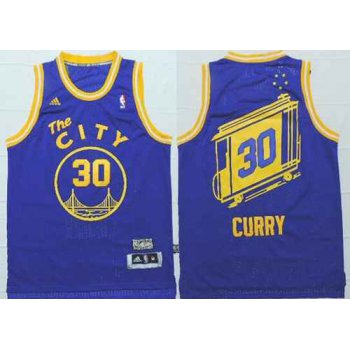 Golden State Warriors #30 Stephen Curry The City Blue Hardwood Classics Soul Swingman Throwback Jersey