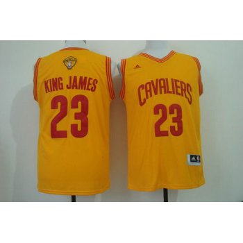 Men's Cleveland Cavaliers #23 King James Nickname 2015 The Finals 2015 Yellow Fashion Jersey