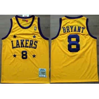 Los Angeles Lakers #8 Kobe Bryant Yellow With Purple Star Swingman Throwback Jersey