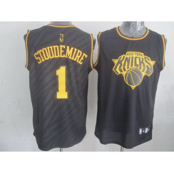 New York Knicks #1 Amare Stoudemire Revolution 30 Swingman 2014 Black With Gold Jersey