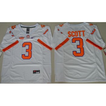 Men's Clemson Tigers #3 Artavis Scott White Stitched NCAA Nike 2016 College Football Jersey