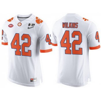 Men's Clemson Tigers #42 Christian Wilkins White 2017 Championship Game Patch Stitched CFP Nike Limited Jersey
