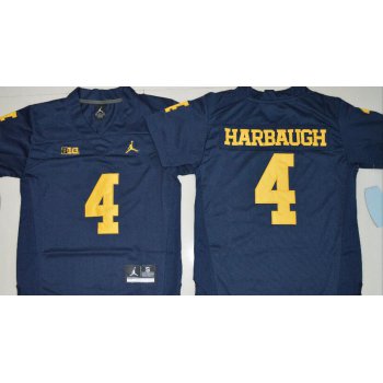 Men's Michigan Wolverines #4 Jim Harbaugh Navy Blue Stitched NCAA Brand Jordan College Football Jersey