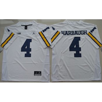 Men's Michigan Wolverines #4 Jim Harbaugh White Stitched NCAA Brand Jordan College Football Jersey